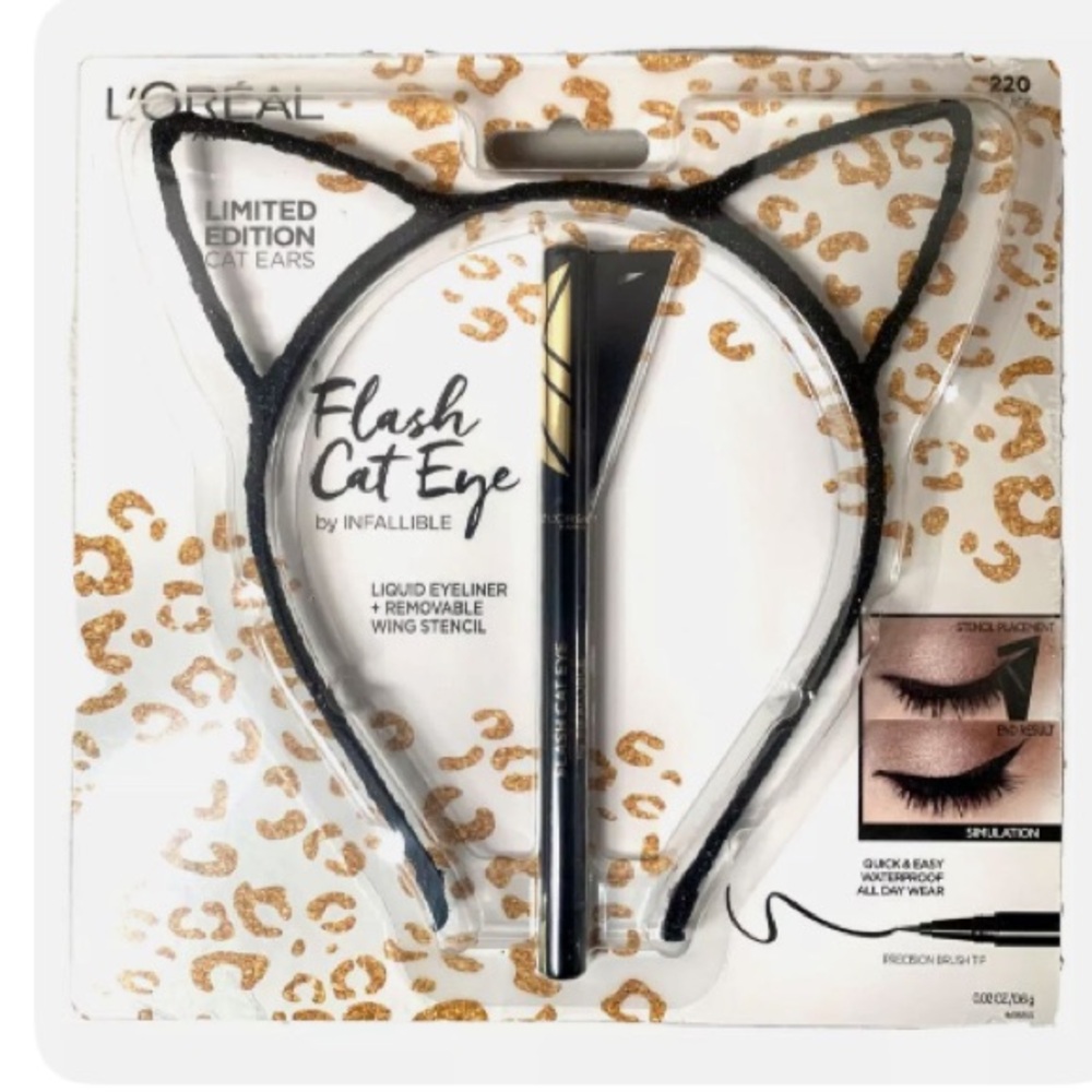 Loreal Flash Cat Eye Liquid Eyeliner with Stencil & Cat Ears Headband Two Kits